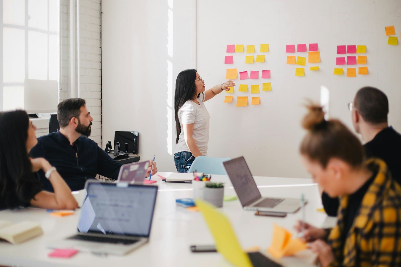 A revenue team mapping customer segments with sticky notes during an ICP workshop